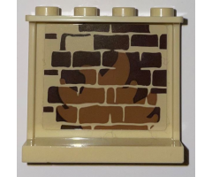 Panel 1 x 4 x 3 with Side Supports - Hollow Studs with Dark Brown Bricks and Medium Nougat Fire Pattern (Sticker) - Set 75966