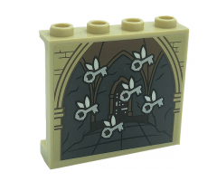 Panel 1 x 4 x 3 with Side Supports - Hollow Studs with Flying Keys, Arch and Bricks Pattern (Sticker) - Set 71043