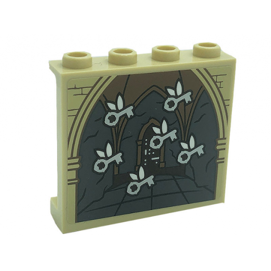 Panel 1 x 4 x 3 with Side Supports - Hollow Studs with Flying Keys, Arch and Bricks Pattern (Sticker) - Set 71043