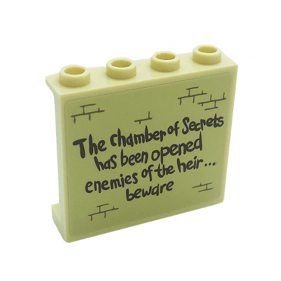Panel 1 x 4 x 3 with Side Supports - Hollow Studs with 'The chamber of Secrets has been opened enemies of the heir... beware' and Bricks Pattern (Sticker) - Set 71043
