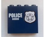 Panel 1 x 4 x 3 with Side Supports - Hollow Studs with Silver Star Badge and White 'POLICE 60008' Pattern Model Right Side (Sticker) - Set 60008