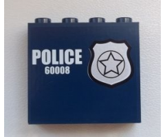 Panel 1 x 4 x 3 with Side Supports - Hollow Studs with Silver Star Badge and White 'POLICE 60008' Pattern Model Right Side (Sticker) - Set 60008