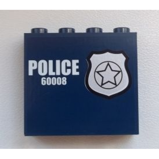 Panel 1 x 4 x 3 with Side Supports - Hollow Studs with Silver Star Badge and White 'POLICE 60008' Pattern Model Right Side (Sticker) - Set 60008