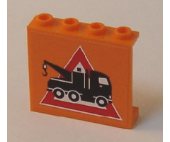 Panel 1 x 4 x 3 - Hollow Studs with Tow Truck Danger Sign Pattern (Sticker) - Set 7642