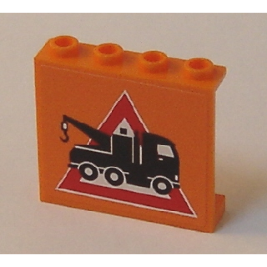 Panel 1 x 4 x 3 - Hollow Studs with Tow Truck Danger Sign Pattern (Sticker) - Set 7642