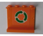 Panel 1 x 4 x 3 - Hollow Studs with Green and White Recycling Arrows on Orange Background Pattern (Sticker) - Set 7991