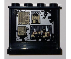 Panel 1 x 4 x 3 with Side Supports - Hollow Studs with Newspaper Clippings and Pictures on Worn Silver Background Pattern (Sticker) - Set 75966