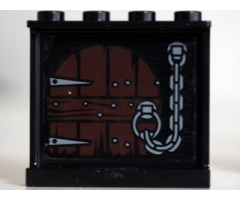 Panel 1 x 4 x 3 with Side Supports - Hollow Studs with Wooden Door and Chain Pattern on Inside (Sticker) - Set 10237