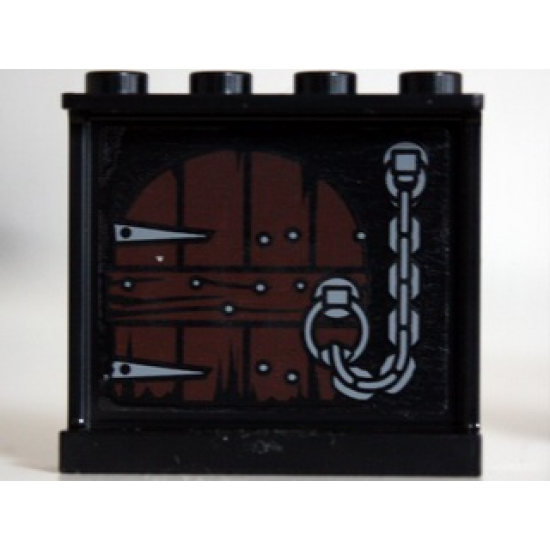 Panel 1 x 4 x 3 with Side Supports - Hollow Studs with Wooden Door and Chain Pattern on Inside (Sticker) - Set 10237