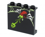 Panel 1 x 4 x 3 with Side Supports - Hollow Studs with Yellowish Green Web, Lime Skull and Red Spider with Silver Legs Pattern