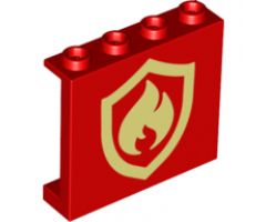 Panel 1 x 4 x 3 with Side Supports - Hollow Studs with Fire Logo Badge Pattern