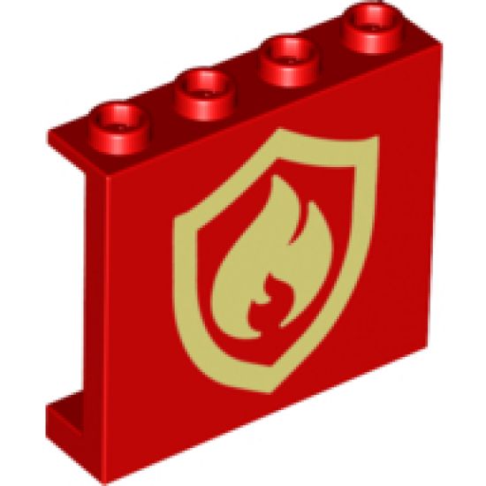 Panel 1 x 4 x 3 with Side Supports - Hollow Studs with Fire Logo Badge Pattern