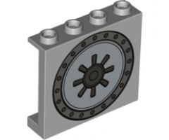 Panel 1 x 4 x 3 with Side Supports - Hollow Studs with Dark Bluish Gray and Metallic Silver Safe Door Pattern
