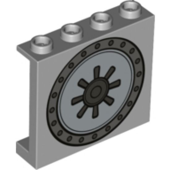 Panel 1 x 4 x 3 with Side Supports - Hollow Studs with Dark Bluish Gray and Metallic Silver Safe Door Pattern