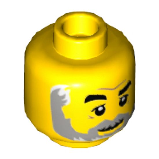 Minifigure, Head Black Eyebrows, Right Raised, Dark Orange Brow Furrow, Crow's Feet, Light Bluish Gray Beard, White Highlights Pattern - Hollow Stud
