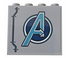 Panel 1 x 4 x 3 with Side Supports - Hollow Studs with Metallic Light Blue Avengers Logo and Six Rivets Pattern Model Right Side (Sticker) - Set 76143