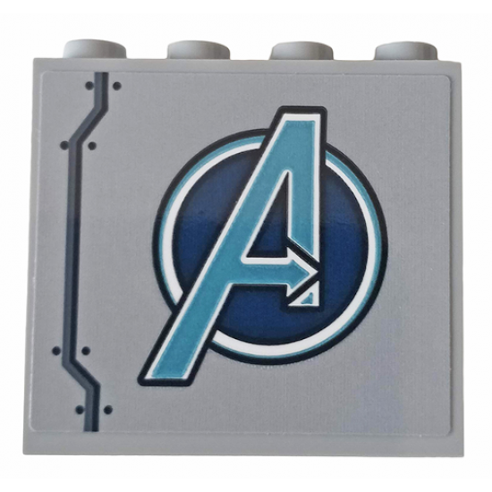 Panel 1 x 4 x 3 with Side Supports - Hollow Studs with Metallic Light Blue Avengers Logo and Six Rivets Pattern Model Right Side (Sticker) - Set 76143