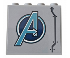 Panel 1 x 4 x 3 with Side Supports - Hollow Studs with Metallic Light Blue Avengers Logo and Six Rivets Pattern Model Left Side (Sticker) - Set 76143