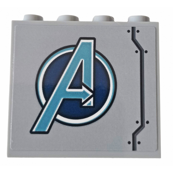 Panel 1 x 4 x 3 with Side Supports - Hollow Studs with Metallic Light Blue Avengers Logo and Six Rivets Pattern Model Left Side (Sticker) - Set 76143