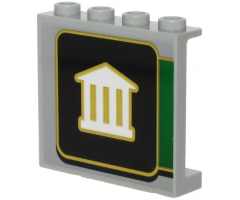 Panel 1 x 4 x 3 with Side Supports - Hollow Studs with White Bank Logo with Gold Outline on Black Background Pattern (Sticker) - Set 60245