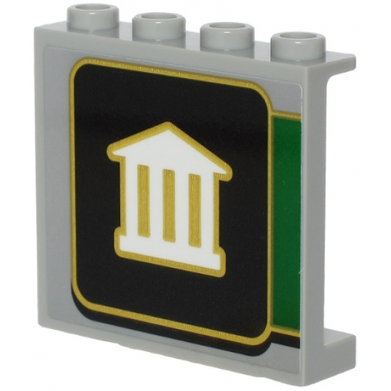 Panel 1 x 4 x 3 with Side Supports - Hollow Studs with White Bank Logo with Gold Outline on Black Background Pattern (Sticker) - Set 60245