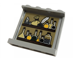 Panel 1 x 4 x 3 with Side Supports - Hollow Studs with Wooden Shelves, Bottles, Feather and Potions Pattern on Inside (Sticker) - Set 76383