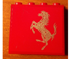 Panel 1 x 4 x 3 - Hollow Studs with Ferrari Silver Horse on Red Background Pattern, Model Left (Sticker) - Sets 8153 / 8155