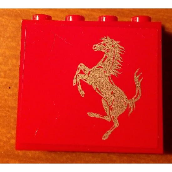 Panel 1 x 4 x 3 - Hollow Studs with Ferrari Silver Horse on Red Background Pattern, Model Left (Sticker) - Sets 8153 / 8155