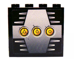 Panel 1 x 4 x 3 with 3 Yellow Circles with Bionicle Code Pattern A on Silver Pattern (Sticker) - Set 8758
