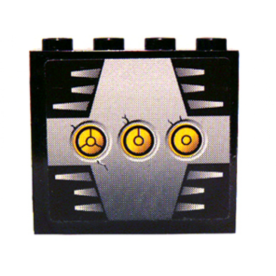Panel 1 x 4 x 3 with 3 Yellow Circles with Bionicle Code Pattern A on Silver Pattern (Sticker) - Set 8758