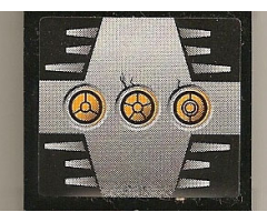 Panel 1 x 4 x 3 with 3 Yellow Circles with Bionicle Code Pattern B on Silver Pattern (Sticker) - Set 8758