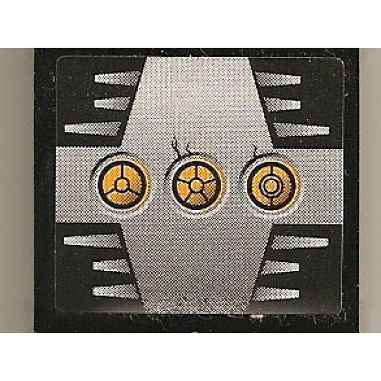 Panel 1 x 4 x 3 with 3 Yellow Circles with Bionicle Code Pattern B on Silver Pattern (Sticker) - Set 8758