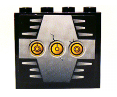 Panel 1 x 4 x 3 with 3 Yellow Circles with Bionicle Code Pattern C on Silver Pattern (Sticker) - Set 8758