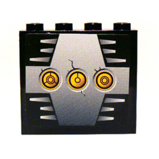Panel 1 x 4 x 3 with 3 Yellow Circles with Bionicle Code Pattern C on Silver Pattern (Sticker) - Set 8758