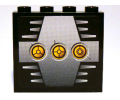 Panel 1 x 4 x 3 with 3 Yellow Circles with Bionicle Code Pattern D on Silver Pattern (Sticker) - Set 8758