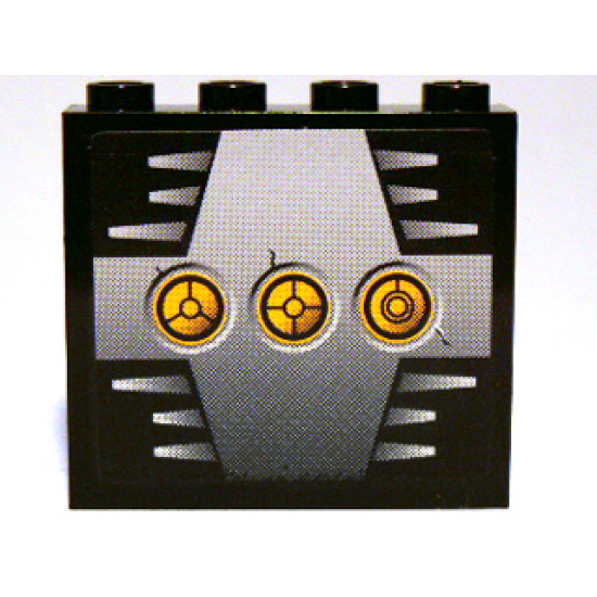 Panel 1 x 4 x 3 with 3 Yellow Circles with Bionicle Code Pattern D on Silver Pattern (Sticker) - Set 8758