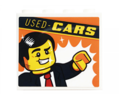 Panel 1 x 4 x 3 with Side Supports - Hollow Studs with 'USED - CARS' and Minifigure Pattern (Sticker) - Set 60258