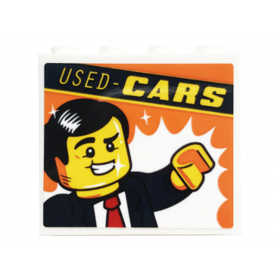 Panel 1 x 4 x 3 with Side Supports - Hollow Studs with 'USED - CARS' and Minifigure Pattern (Sticker) - Set 60258