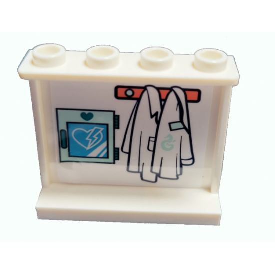 Panel 1 x 4 x 3 with Side Supports - Hollow Studs with AED Cabinet and Lab Coats Pattern (Sticker) - Set 41380