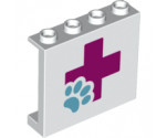 Panel 1 x 4 x 3 with Side Supports - Hollow Studs with Hospital Magenta Cross with Paw Pattern
