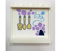 Panel 1 x 4 x 3 with Side Supports - Hollow Studs with Lavender Scattered Stones and Three Hanging Utensils Pattern (Sticker) - Set 41154