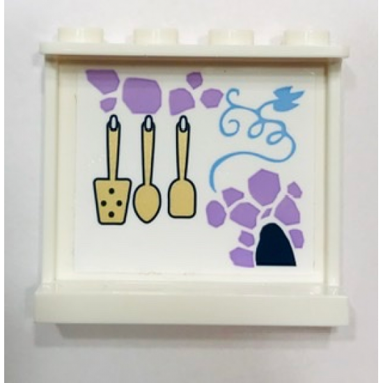 Panel 1 x 4 x 3 with Side Supports - Hollow Studs with Lavender Scattered Stones and Three Hanging Utensils Pattern (Sticker) - Set 41154