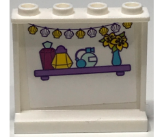 Panel 1 x 4 x 3 with Side Supports - Hollow Studs with Perfume Bottles and Flowers on Shelf and Sea Shells Pattern (Sticker) - Set 41317