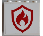 Panel 1 x 4 x 3 with Side Supports - Hollow Studs with Red and White Fire Logo Badge Pattern (Sticker) - Set 60215