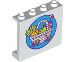 Panel 1 x 4 x 3 with Side Supports - Hollow Studs with Vegetable and Fruit Basket and Flying Bee Pattern