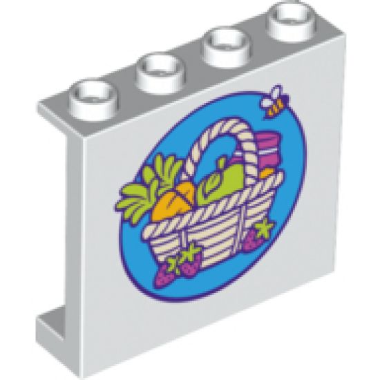 Panel 1 x 4 x 3 with Side Supports - Hollow Studs with Vegetable and Fruit Basket and Flying Bee Pattern
