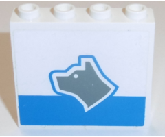 Panel 1 x 4 x 3 - Hollow Studs with Dark Gray Dog Head Facing Left and Blue Stripe Pattern (Sticker) - Set 7744
