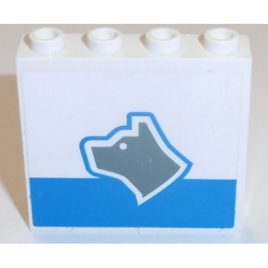 Panel 1 x 4 x 3 - Hollow Studs with Dark Gray Dog Head Facing Left and Blue Stripe Pattern (Sticker) - Set 7744