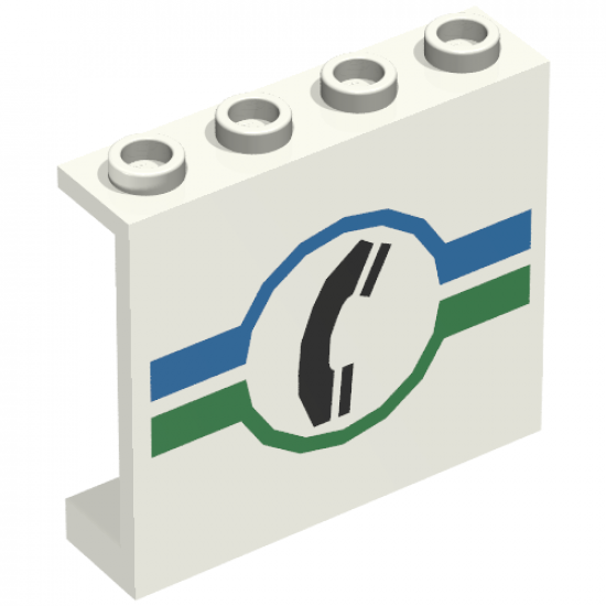 Panel 1 x 4 x 3 - Hollow Studs with Telephone and Green / Blue Lines Pattern