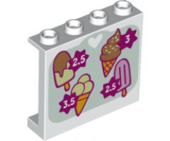 Panel 1 x 4 x 3 with Side Supports - Hollow Studs with Sign with 4 Ice Cream Cones and Prices Pattern